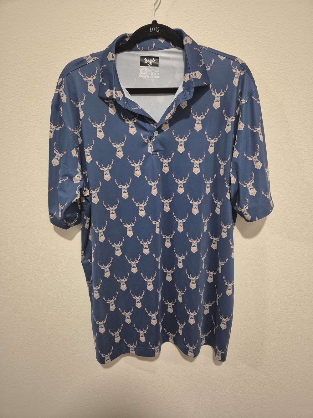 Waggle Polo Shirt Mens Large Blue Kentucky Buck Stag Golf Stretch Outdoor XL